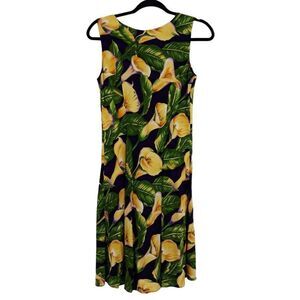 Vtg 80's Hilo Hattie Dress Hawaiian Sleeveless Shift Calla Lily Purple Sz XS